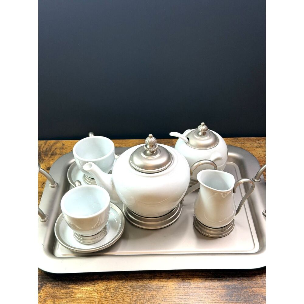 Vintage International Siver Collezione Toscana Porcelain Demitasse Set Tray